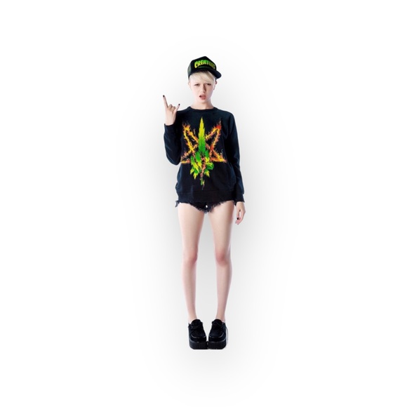 HTF: new UNIF ☻ Burn Me Weed Distressed Sweatshirt ☻ Flames ☻︎ Dirty Black ☻︎ M - Picture 16 of 17